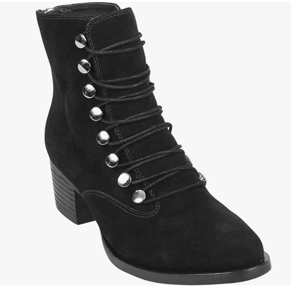 Earth Boots Womens 9.5 Doral Block Heel Zip Lace Up Old Timey Black Leather